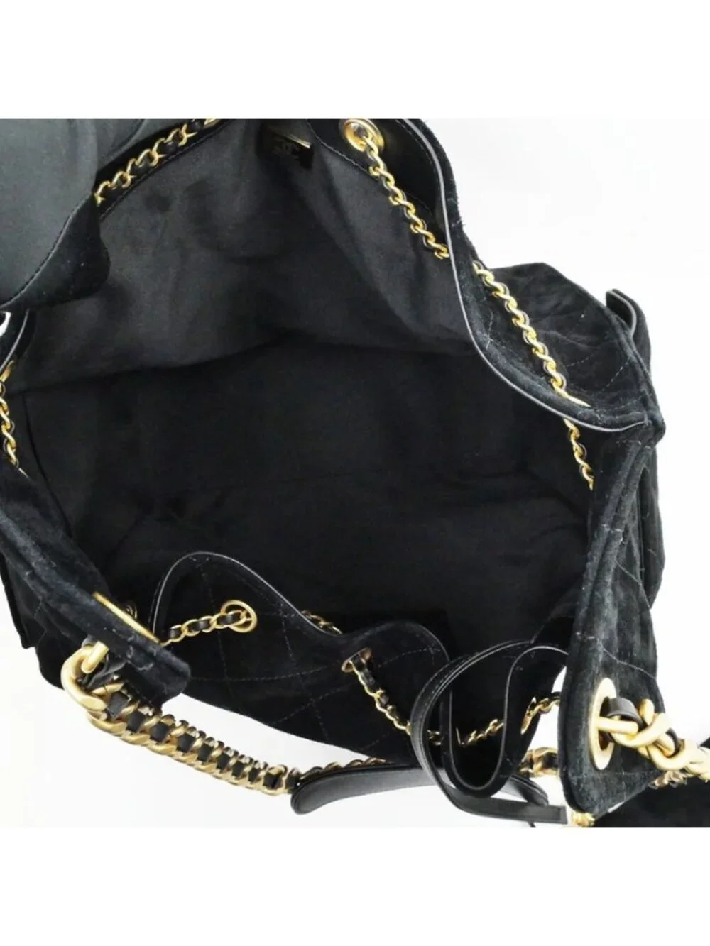 Chanel 25 Medium Handbag As5311 Black Gold Hardware Suede Drawstring Bag